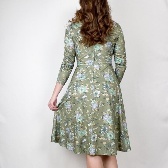Vintage Union Made 60s 70s Floral Midi Dress Long Sleeve Fit & Flare Romantic - Picture 4 of 8